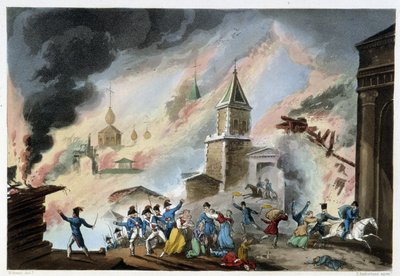 Požár v Moskvě, září 1812 – v „“napoleonských válkách“ od Sutherlanda, Duburg, Londýn od Unknown artist