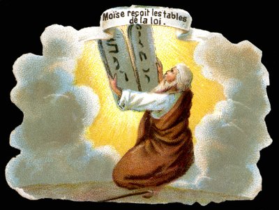 Mojžíš dostává tabulky zákona (10 přikázání) - Chromo. od Unknown artist