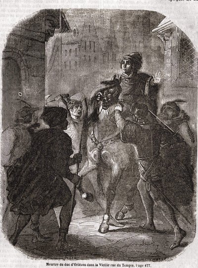 Vražda Ludvíka I. z Valois, vévody z Orléans (1372 - 1407) ve Staré Rue du Temple od Jeana Sans Ppeura - v „“ Histoire de France““ od L.-P. Anquetil od Unknown artist