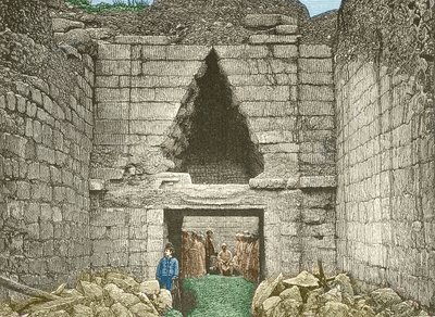 Mycenes, brána lvů objevená Schliemannem od Unknown artist