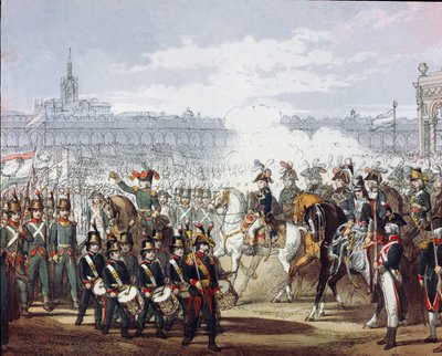 Napoleon Bonaparte (1769-1821) hodnotí Lombardskou a Cispadanskou legii milice dne 09.07.1797 Akvarel rytina. Milán, Museo del Risorgimento od Unknown artist