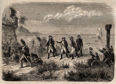Napoleon se vrací z Elby – „“ Návrat Napoleona I. z ostrova Elba, přistál v Cannes 1. března 1815“““ Vyryto do „Ilustrativního populárního slovníku““ – 1864 – od Josepha Decembra a Edmonda Alloniera – od Unknown artist