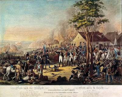 Napoleonské války: Bitva u Belle Alliance nebo Waterloo vyhrály 18. června 1815 ozbrojené síly pod rozkazem Arthura Wellesleyho, vévody z Wellingtonu (1769-1852) a prince Bluchera od Unknown artist