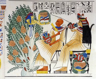 Nephtys, egyptská bohyně, vyvěrá z mystického stromu a nabízí jídlo zesnulému - v „Památkách Egypta a Horní Núbie“ od Ippolita Roselliniho (Rossellini). 19. století. od Unknown artist
