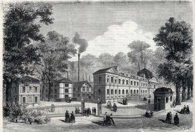 Nová budova imperiální porcelánky v Sevres v roce 1868. Rytina „“L