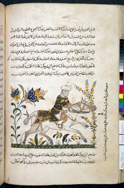 Nihāyat al-suʾl wa-al-umnīyah fī taʿlīm al-furūsīyah, Add MS 18866, f.122v, c.1371 (inkoust a pigment na papíře) od Unknown artist