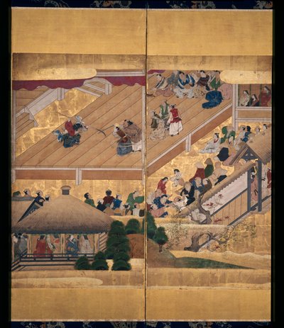 Noh Play: Funa Benkei (inkoust, barvy a zlato na papíře, šesti panel) od Unknown artist