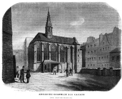 Stará Chapelle des Carmes rue Jean de Beauvais v Paříži v 5. obvodu. Rytina z roku 1858. od Unknown artist