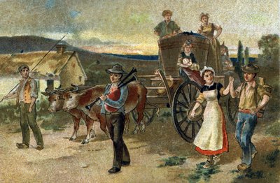 Starý zvyk oslavovaný v regionu Burgundsko: Dožínky. Poslední ročník. Chromolitografie konce 19. století. od Unknown artist