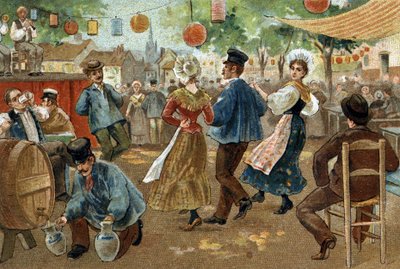 Starý zvyk oslavovaný v regionu Flandry: Vlámský veletrh. Chromolitografie konce 19. století. od Unknown artist