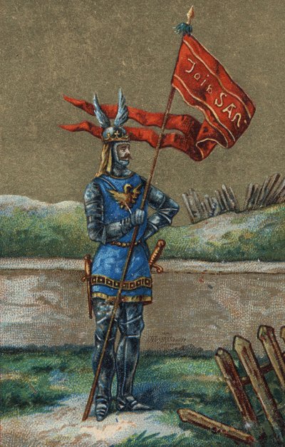 Oriflame neboli prapor francouzského krále Karla V. (1364-1380). Chromolitografie 19. století. od Unknown artist