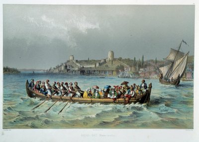 Osmanská říše: omnibusová loď v Konstantinopoli (Istanbul). Litografie 19. století. Dekorativní umění, Paříž od Unknown artist