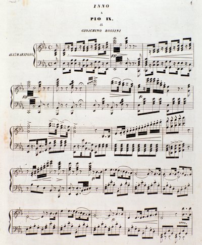 Strana hudební partitury Populární hymnus pro Pia IX. od Gioacchina Rossiniho od Unknown artist