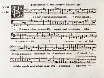 Strana hudební partitury Beati quorum žalmu XIII od Willaerta (1538) od Unknown artist