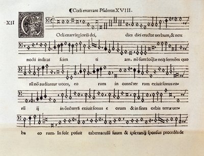 Stránka hudební partitury žalmu XVIII od Willaerta (1538) od Unknown artist