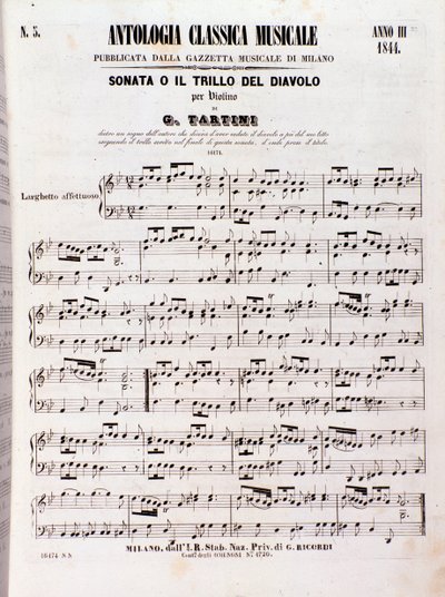 Strana hudební partitury Ďábelské trylkové sonáty od Tartiniho od Unknown artist
