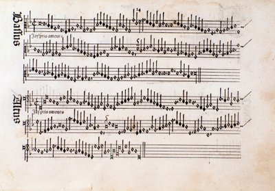 Strana hudební partitury Harmonice Musices Odhecaton od Ottaviana Petrucciho (1501) od Unknown artist