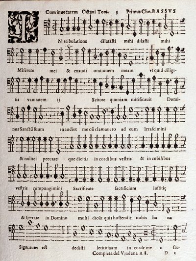 Strana hudební partitury Žalmů (op 16) od Ludovica Viadany od Unknown artist