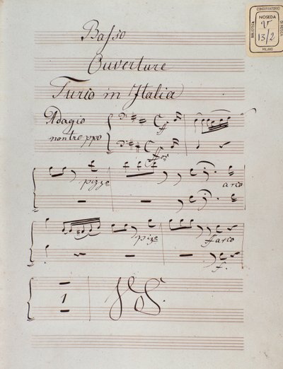 Stránka partitury předehry Turek v Itálii od Gioacchina Rossiniho od Unknown artist