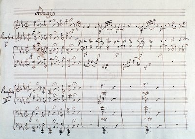 Strana symfonie zredukovaná na dva klavíry a osm rukou Die Zauberflote, opera Mozart, verze Lichtenthal (19. století) od Unknown artist