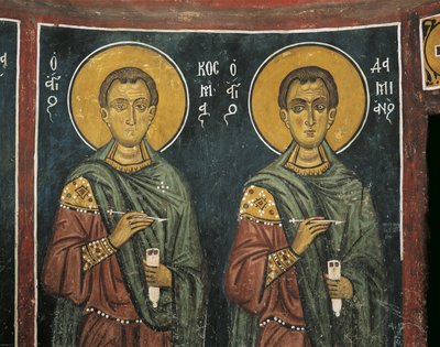 Obrazy sv. Kosmy se svatým Damiánem, kostel Panagia Ties Asinou, Nikitart, Kypr od Unknown artist