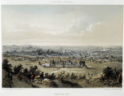 Paříž v roce 1620, celkový pohled převzat z Butte Chaumont - litografie od Unknown artist