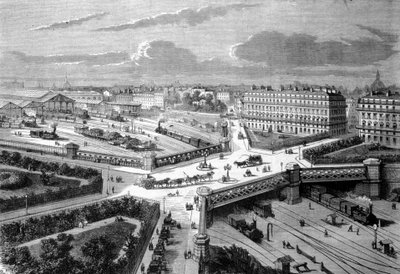 Paříž, nové místo Evropy na západní železnici. 1868. Rytina 19. stol. od Unknown artist