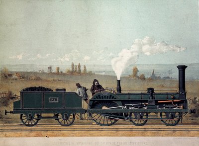Osobní lokomotiva a uhelný vůz štrasburské železnice (systém Crampton) od Unknown artist