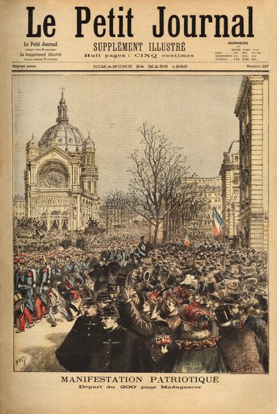 Vlastenecká demonstrace v Paříži na zahájení 200. pluku pro Madagaskar. Rytina v "" Le petit journal "" 24/03/1895. Selva sbírka. od Unknown artist