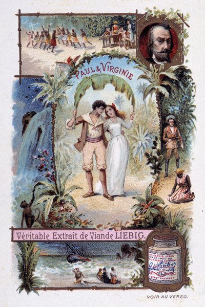 Paul a Virginie. Roman Henri Bernardin de Saint Pierre (Saint-Pierre nebo St-Pierre), francouzský spisovatel (1737-1814). Ilustrace V. Massé - Liébigova reklamní viněta od Unknown artist