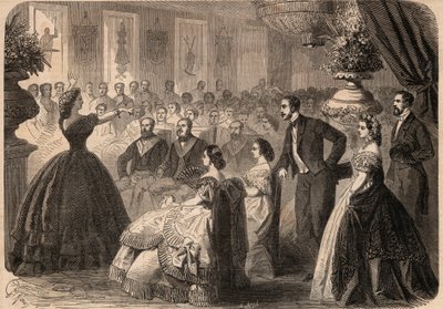 Pauline Viardot-Garcia (Viardot Garcia) (1821-1910), francouzská zpěvačka na charitativní slavnosti pořádané lóží Maconnique „La perseverante přátelství“ v Grand Orient v Paříži. Rytina v „“Le Monde illustrious““ z roku 1862. Soukromá sbírka. od Unknown artist