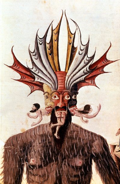 Představení Lucifera (ďábla) v Danteho „Divina Commedia“. Rukopis 14. století. Knihovna Trivulziana, Milán. od Unknown artist