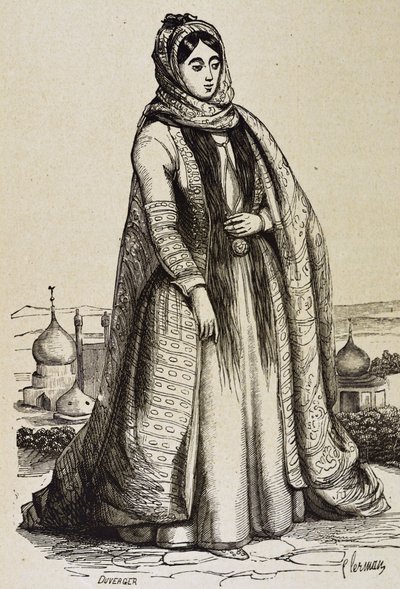 Persie (cca 19. století). Společnost. Perská žena. Rytina. Soukromá sbírka od Unknown artist