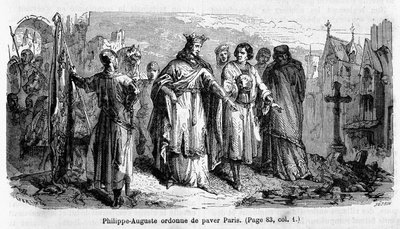 Philippe Auguste nařizuje vydláždit Paříž ve 12. století - rytina od Unknown artist