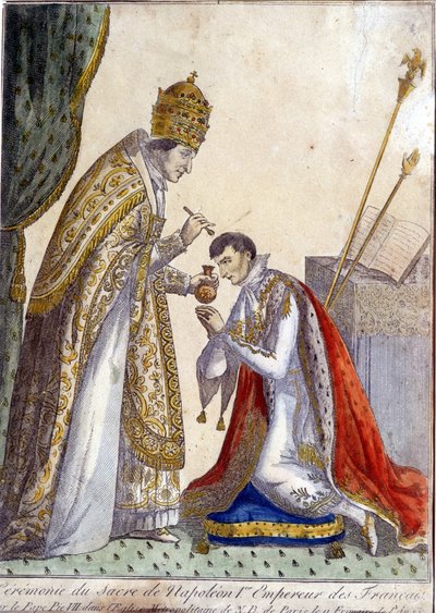 Pius VII (Pius nebo Pio) (1742-1823) pomazal Napoleona I. během korunovace francouzského císaře dne 2. prosince 1804 v Notre Dame de Paris - rytina z 19. století od Unknown artist