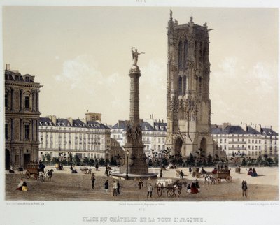 Place du Chatelet a věž Saint-Jacques od Unknown artist