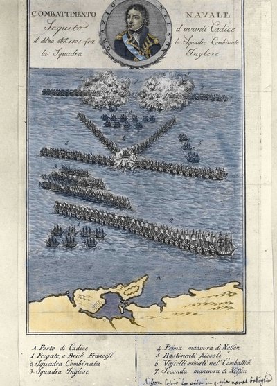 Plán bitvy u Trafalgaru (Španělsko). 21. října od Unknown artist