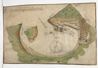 Plán města a přístavu San Sebastian, nakreslený Richardem Poulterem, červen 1585 od Unknown artist