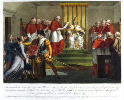 Papež Pius VII. (1742 - 1823) dne 10. června 1809 exkomunoval Napoleona Bonaparta. Rytina 19. století. od Unknown artist