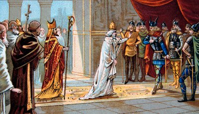 Papež Štěpán II. (Stephanus) prosí o pomoc Pepina Briefa proti Langobardům v roce 754 v paláci Ponthion - Papež Štěpán II. (III.) žádá Pepina Krátkého o pomoc proti Langobardům v roce 754 od Unknown artist