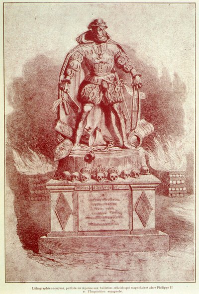 Portrét-náboj Filipa II na španělskou inkvizici - rytina od Unknown artist