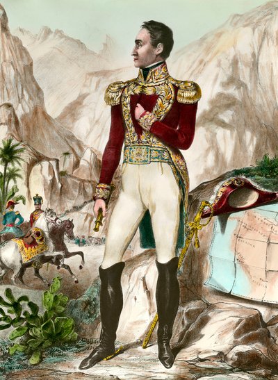 Portrét en pied de Simon Bolivar (1783-1830) generální jihoamerická rytina z 19. století. Soukromá sbírka od Unknown artist
