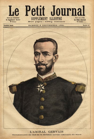 Portrét admirála Gervaise (1837-1921), vrchního velitele námořní divize Sever. Rytina v „“ Le petit journal“ 5/09/1891. Selva sbírka. od Unknown artist