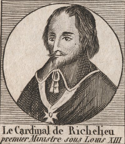 Portrét Armanda Jeana du Plessis de Richelieu (1585-1642), kardinála vévody z Richelieu, hlavního ministra krále Ludvíka XIII. - Cardinal Richelieu, hlavního ministra krále Ludvíka XIII v letech 1624 až 1642 - rytina z „Instruction sur l