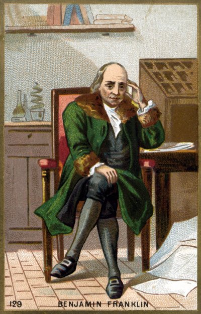 Portrét Benjamina Franklina (1706 - 1790). Chromolitografie konce 19. století. od Unknown artist