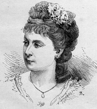 Portrét Blanche Beretty (Beretta) (nar. 1855), francouzské komičky, členky Comedie Francaise v letech 1875 až 1901. Rytina v „“ Le Monde Illustré““ n¡1168 ze 16. srpna 1879. od Unknown artist