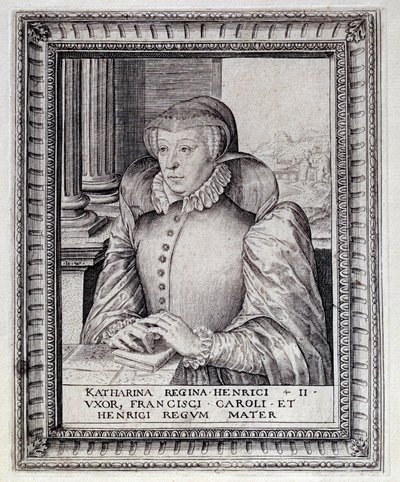 Portrét Catherine de Medicis (Caterina de Medici) (1519-1589), královny Francie. Rytina 16. století. Pau, Musee du Chateau od Unknown artist
