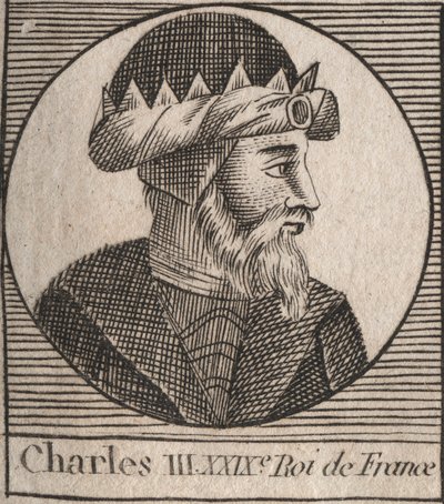 Portrét Karla III. říká Prostý (879-929) král franků - CHARLES III (879-929) - Karel Prostý - francouzský král, 893-923 - rytina z „Instruction sur l