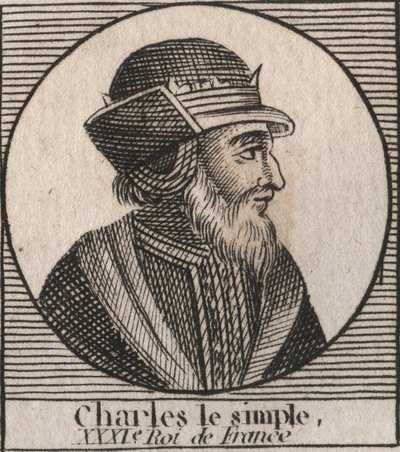 Portrét Karla III. říká Prostý (879-929) král franků - CHARLES III (879-929) - Karel Prostý - francouzský král, 893-923 - rytina z „Instruction sur l