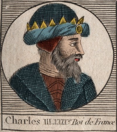 Portrét Karla III. říká Prostý (879-929) král franků - CHARLES III (879-929) - Karel Prostý - francouzský král, 893-923 - rytina z „Instruction sur l